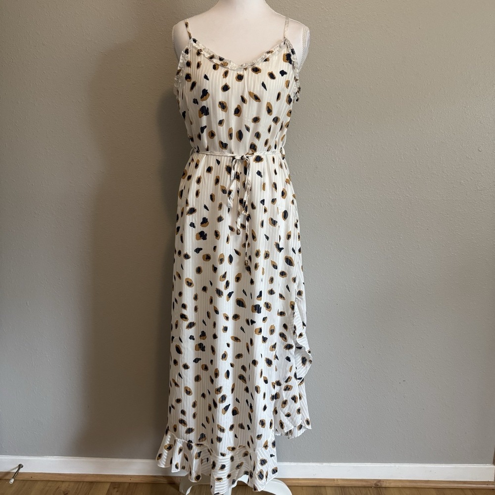 Generation K Leopard Ruffle Maxi Dress W/ Tie Belt Boho Whimsigoth Coastal M‎
